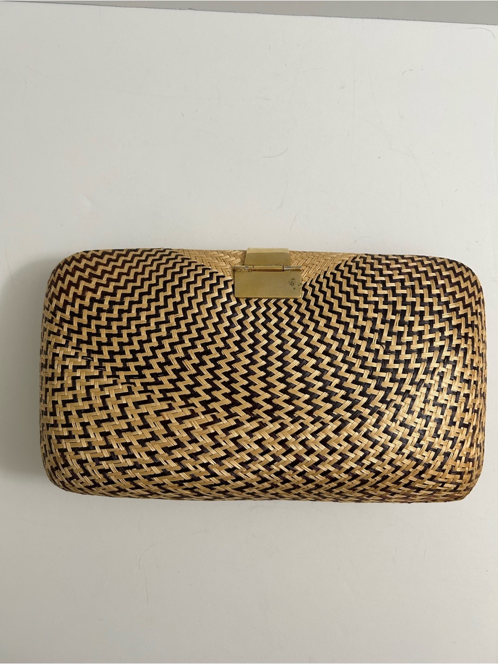 Vintage Woven Straw Clutch/Shoulder Bag in Natural and Dark Brown - Picture 2 of 12